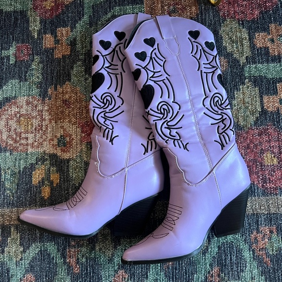 Cider Shoes - Cider Lavender Heeled Boots with Black Heart Details